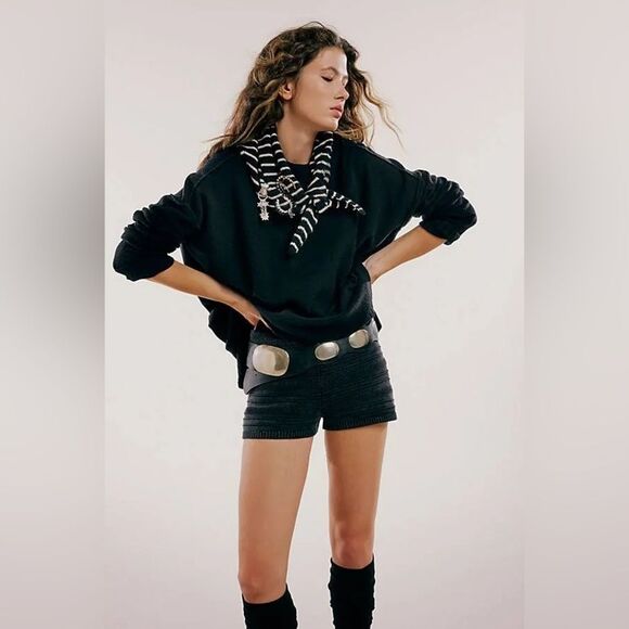 Free People Z & L Europe Yoko Hip Belt  Black Leather with Silver Metal –NEW M/L main image 7